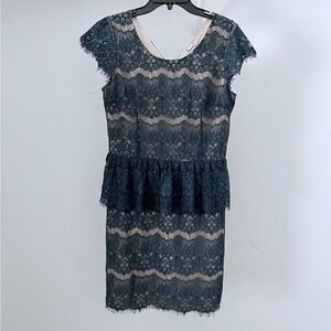 Maeve Anthropologie Dark Teal Lace Retro Dress with Peplum